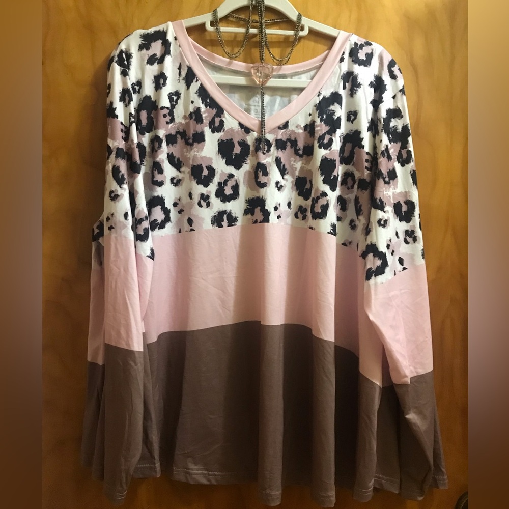 SHEIN 4XL Pink and Animal Print Top NWOT